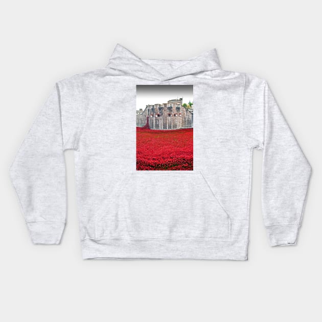 Tower of London Red Poppy Flowers Kids Hoodie by Andy Evans Photos